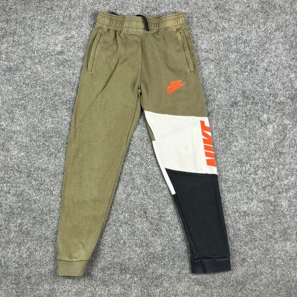 Nike Jogger Sweatpants Boys Size L Olive Colorblock Cuffed Logo Athletic Pants - Picture 1 of 10